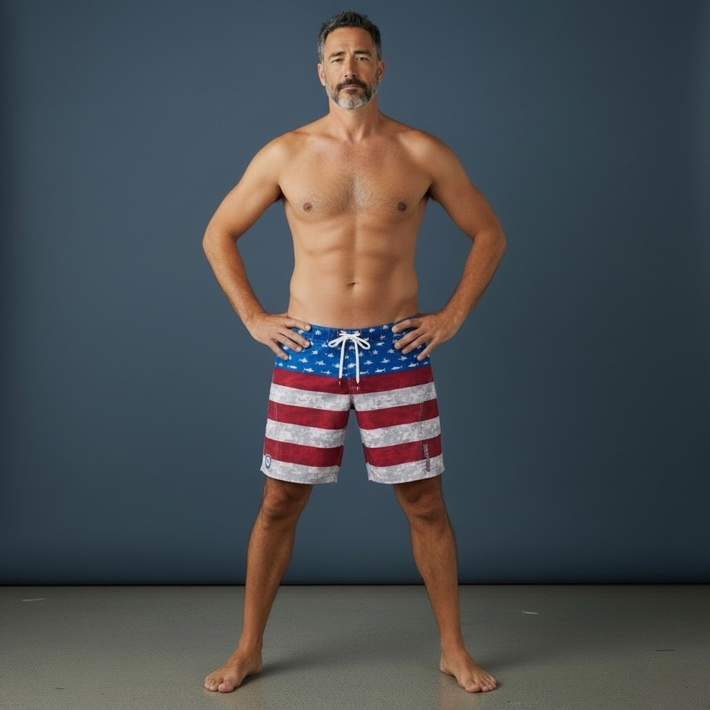 Pelagic Mens Sharkskin Boardshorts American Flag Print Size‎ 34
